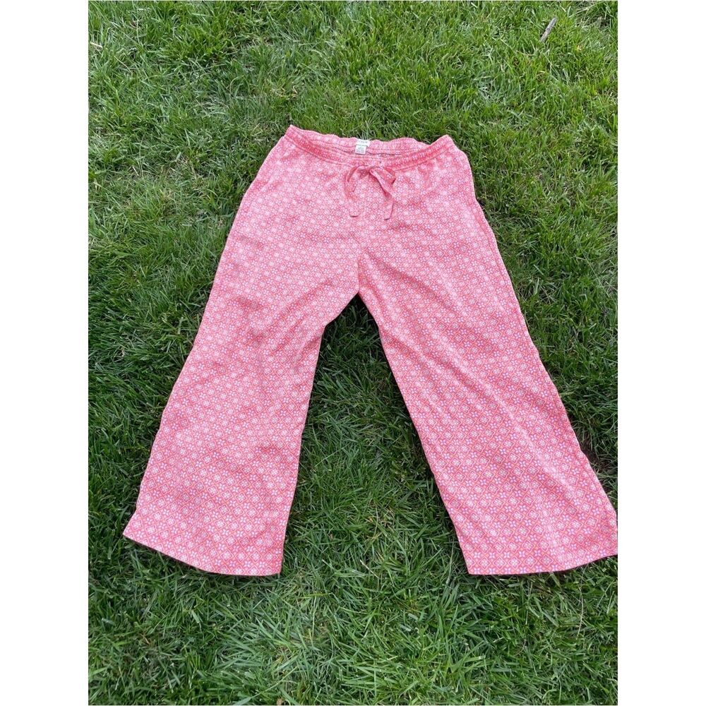 Silky Boho Geometric Print Pink & Orange Beachy Wide Leg Lounge Pants Size Large